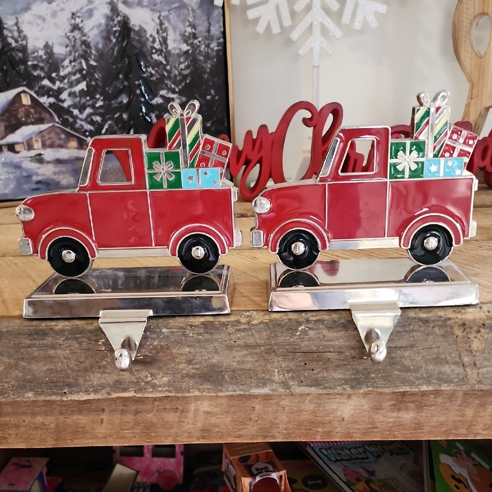 Festive Red Truck Stocking Holders